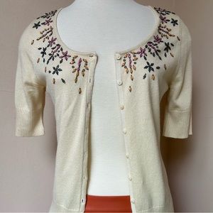 NEW Beaded and Embellished Silk Blend Ivory Cardigan/Blouse